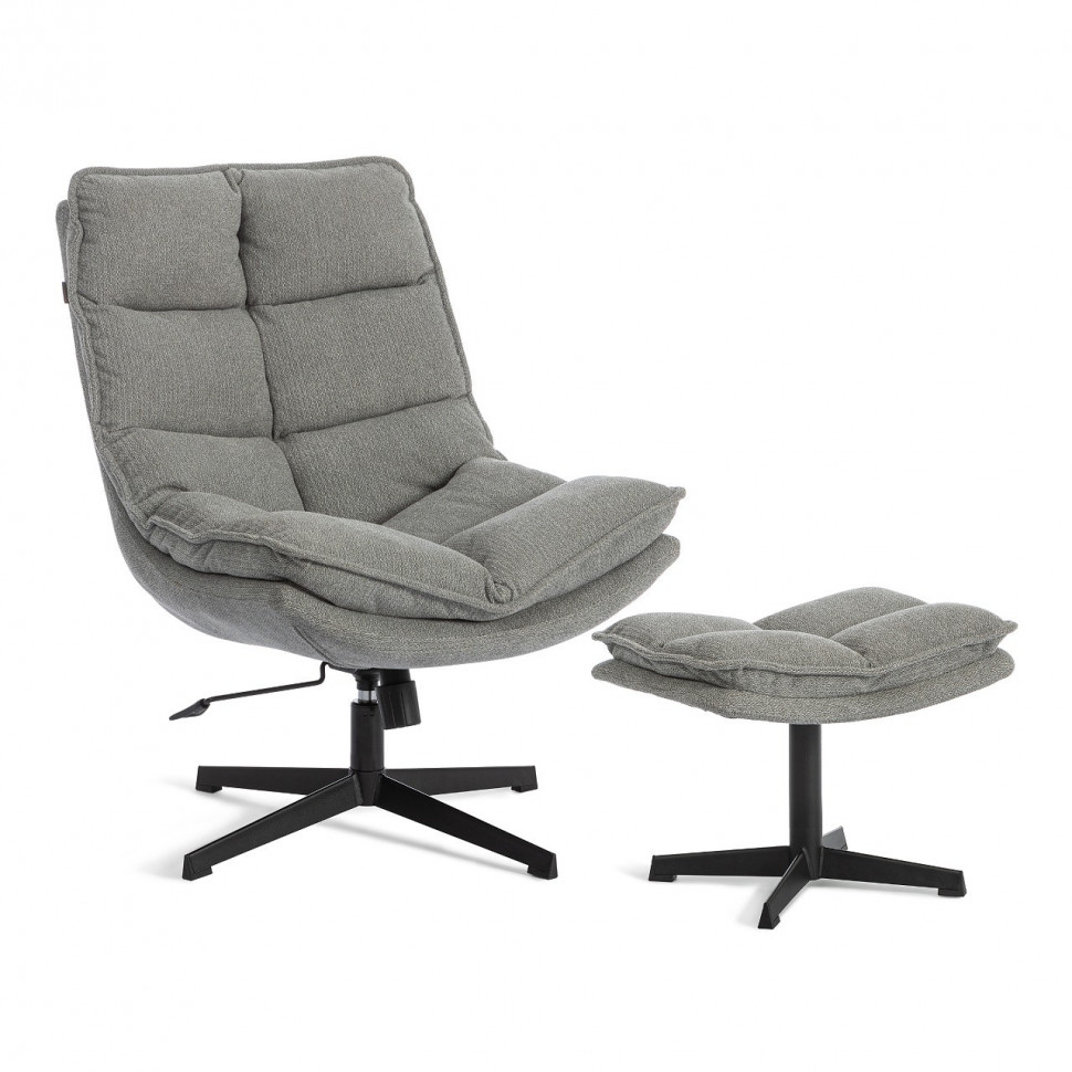 Кресло лаунж Reflex/Рефлекс с пуфом велюр/букле (HYP), светло-серый