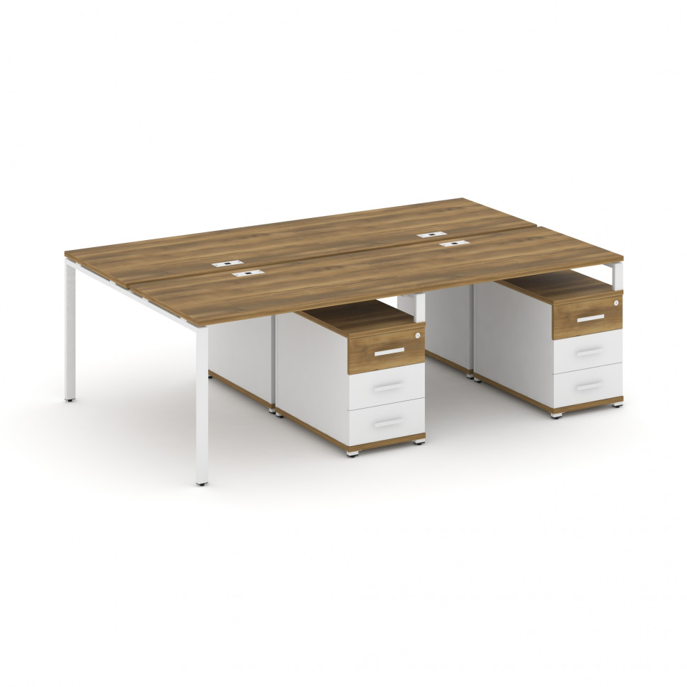 Concept Рабочая станция 4 места с 2 двухсторонними опорными тумбами CN.DRS-318 W Сандал Янтарный/Бел