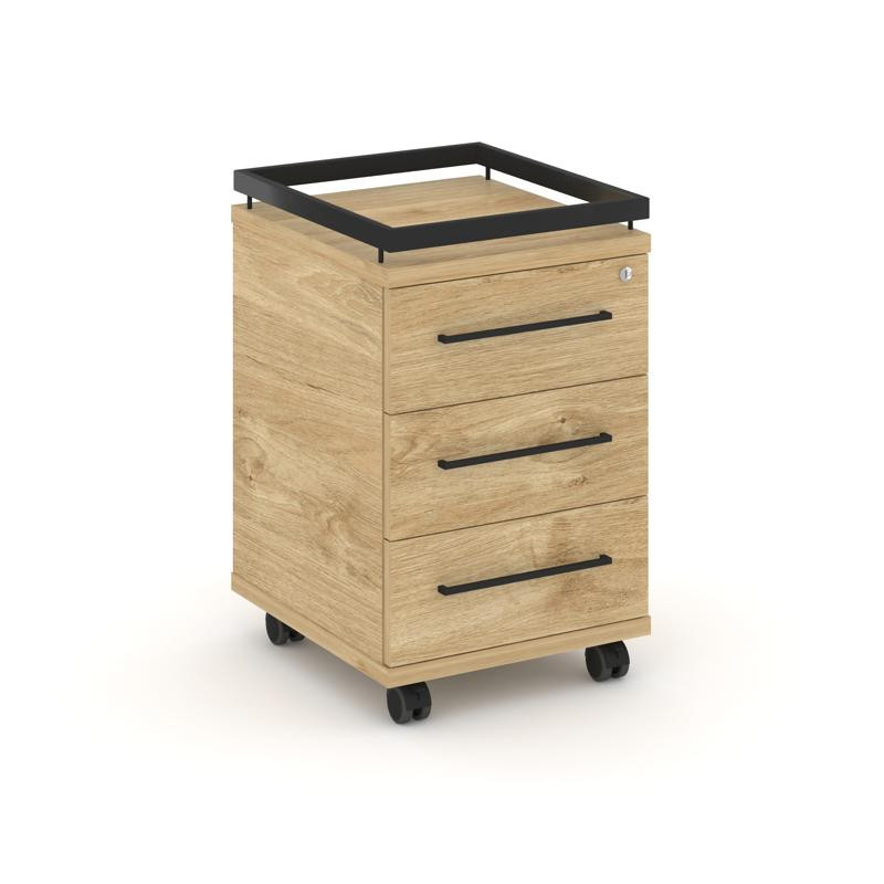 Rift Тумба мобильная усиленная + рамка RF.TM-003 Тиквуд Светлый/Металл Черный/Черный Ручки 416*460*6