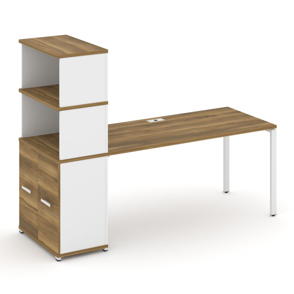 Concept Стол рабочий с опорным распаш. шкафом с надставкой выс. CN.SP-232 W Сандал Янтарный/Белый Бр