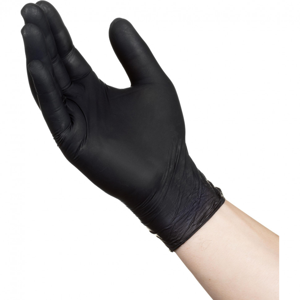 Перчатки нитрил., Комус ПРОФ (L) н/с, н/о, черные 50 пар/уп