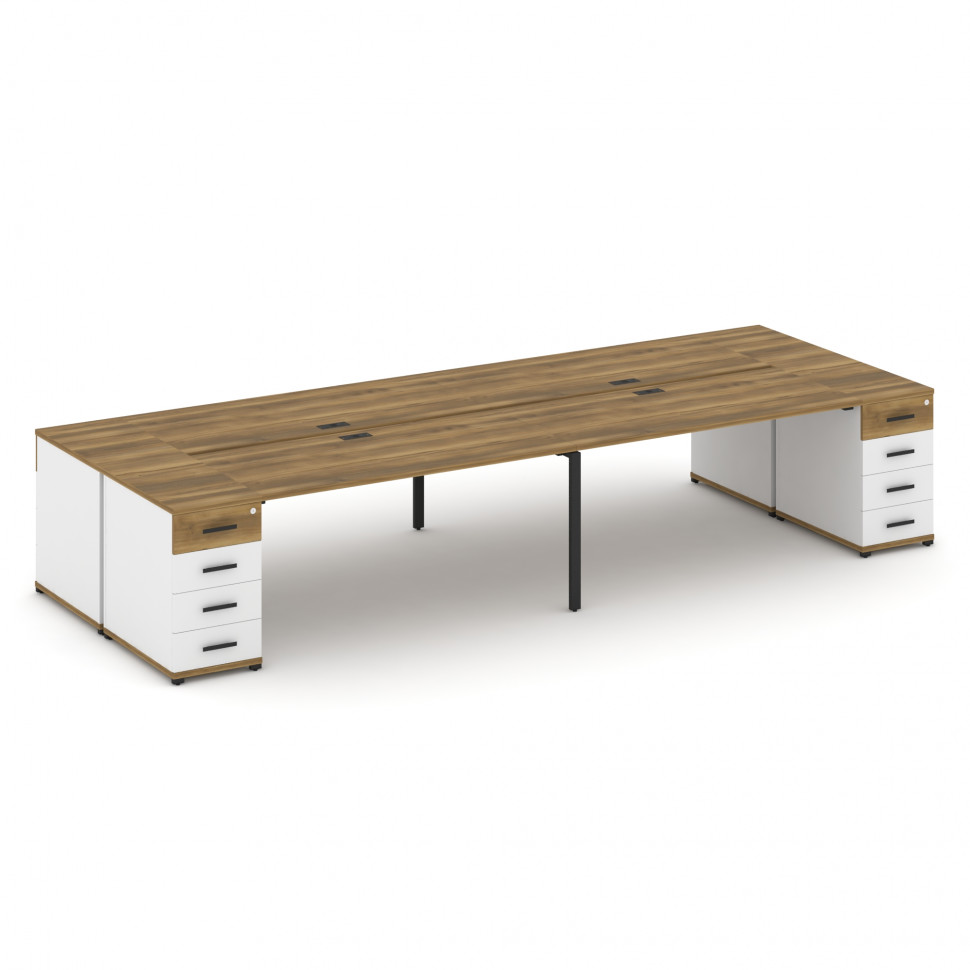 Concept Рабочая станция 4 места с 2 опорными тумбами CN.DRS-428 B Сандал Янтарный/Белый Бриллиант/Ме Concept Рабочая станция 4 места с 2 опорными тумбами CN.DRS-428 B Сандал Янтарный/Белый Бриллиант/Ме