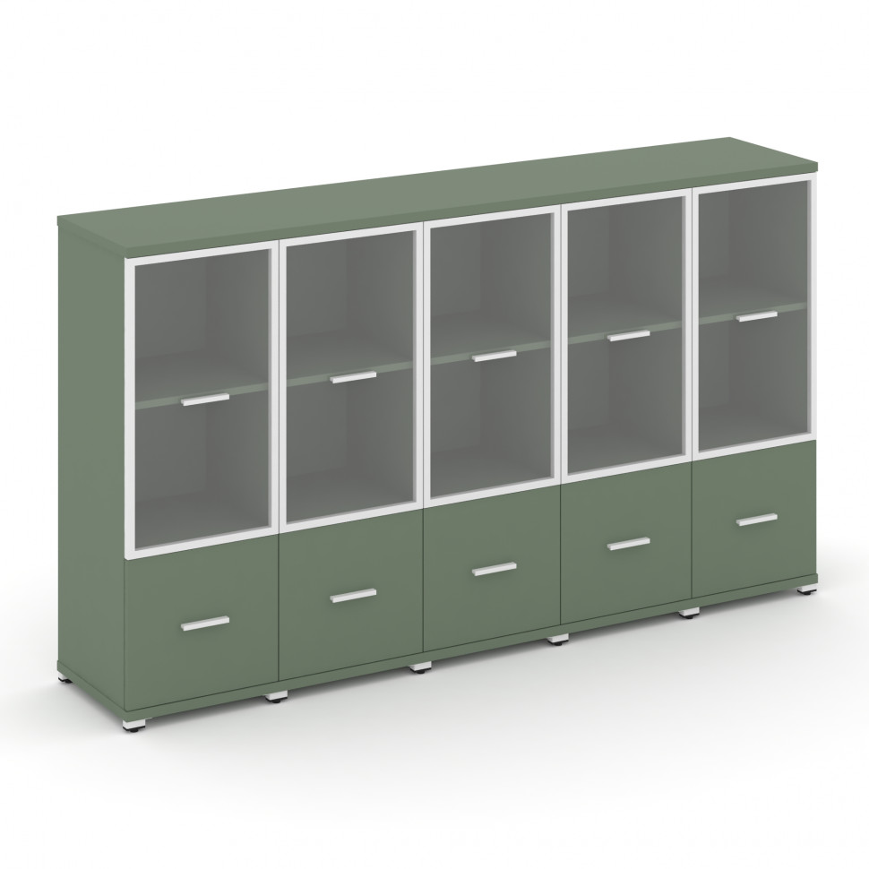 Concept Шкаф 5 узких секций, 3 ниши CN.STU-352 RPW W Кобо/Металл Белый/Прозрачный 2084*420*1186