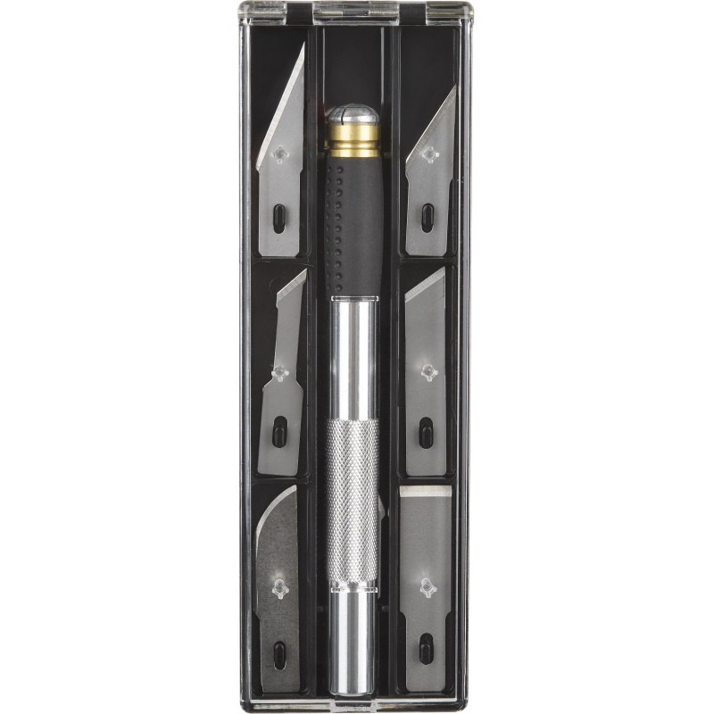 Нож макетный TOPFORT Набор 7поз:нож мет.+TPR+6 шир.лезв.разн.тип,пласт.бокс