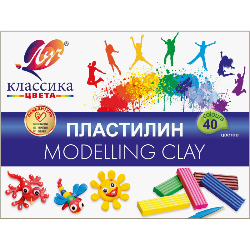 Пластилин классический Луч Классика 40 цв 800 г со стеком, 30С 1922-08
