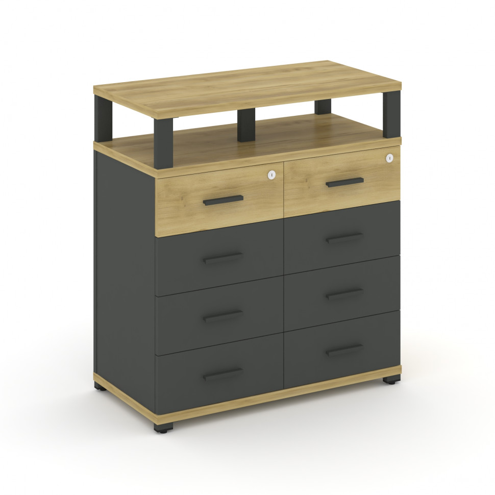Concept Тумба приставная широкая 8 ящ. с надставкой широкой CN.TSP-015 A Дуб Винченцо/Антрацит/Метал
