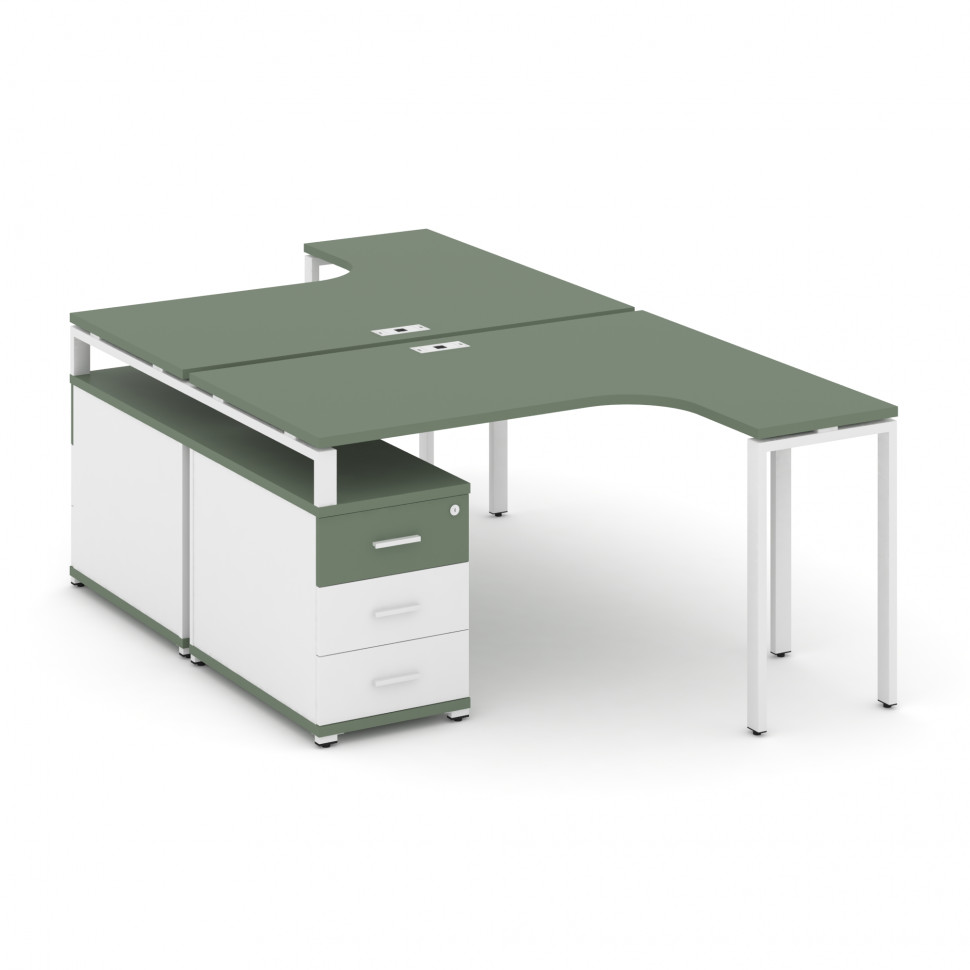 Concept Рабочая станция с двойной опорной тумбой CN.DSA-301 W Кобо/Белый Бриллиант/Металл Белый 1380