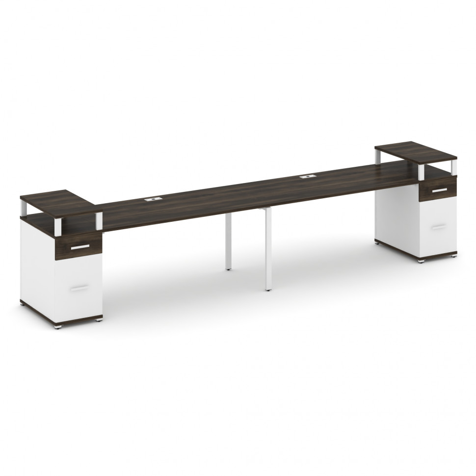 Concept Рабочая станция 2 места с 2 опорными тумбами CN.ORS-432 W Дуб Мали/Белый Бриллиант/Металл Бе