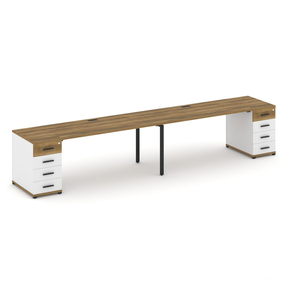 Concept Рабочая станция 2 места с 2 опорными тумбами CN.ORS-412 B Сандал Янтарный/Белый Бриллиант/Ме