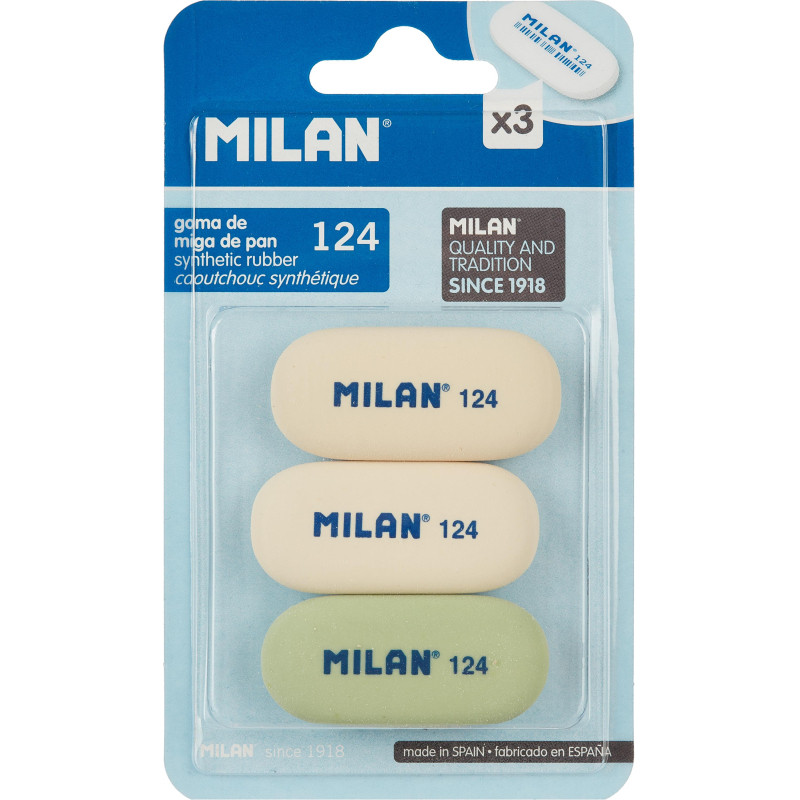 Ластик каучук Milan 124, 3 штуки в блистере (BMM9203)