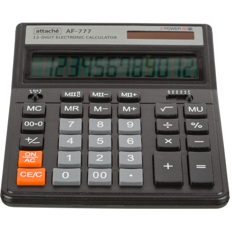 Калькулятор настольный ПОЛН/Р Attache AF-777,12р,дв.пит,200x155мм, черный