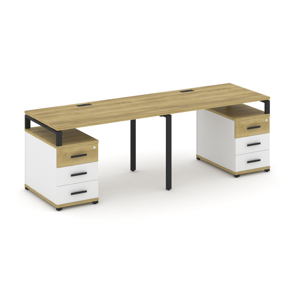 Concept Рабочая станция 2 места с 2 опорными тумбами CN.ORS-318 B Дуб Винченцо/Белый Бриллиант/Метал
