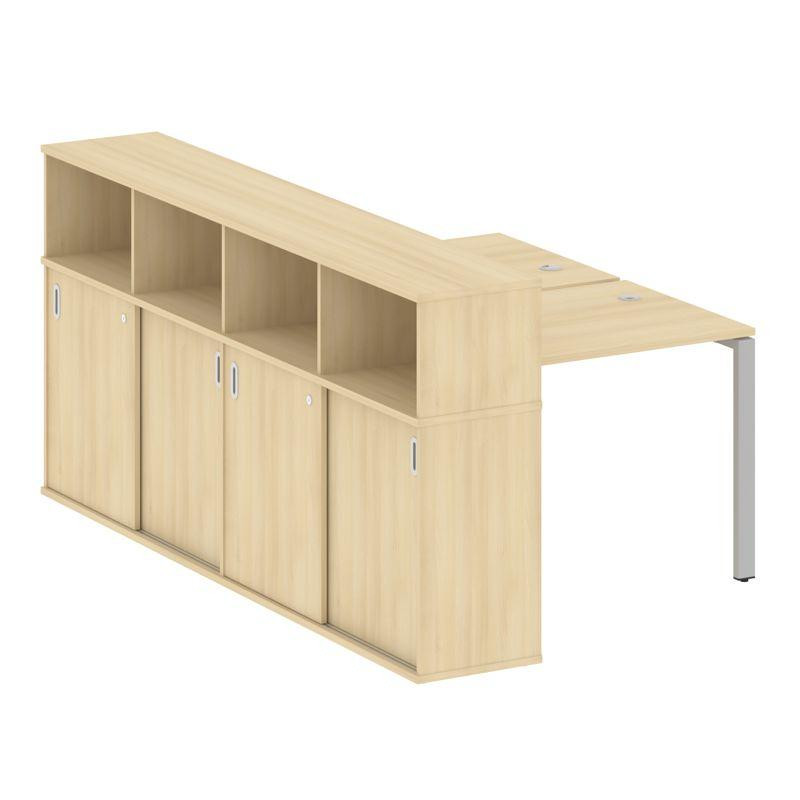 Metal System Рабочая станция с шкафом-купе на П-образном м/к БП.РС-СШК-4.1 Т Акация Лорка/Металл Сер