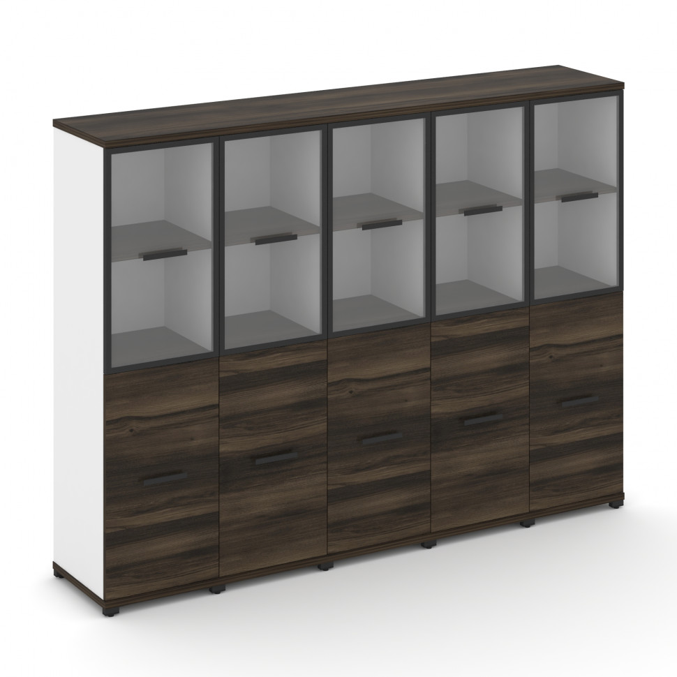 Concept Шкаф 5 узких секций, 4 ниши CN.STU-452 RPB B Дуб Мали/Белый Бриллиант/Металл Черный/Прозрачн