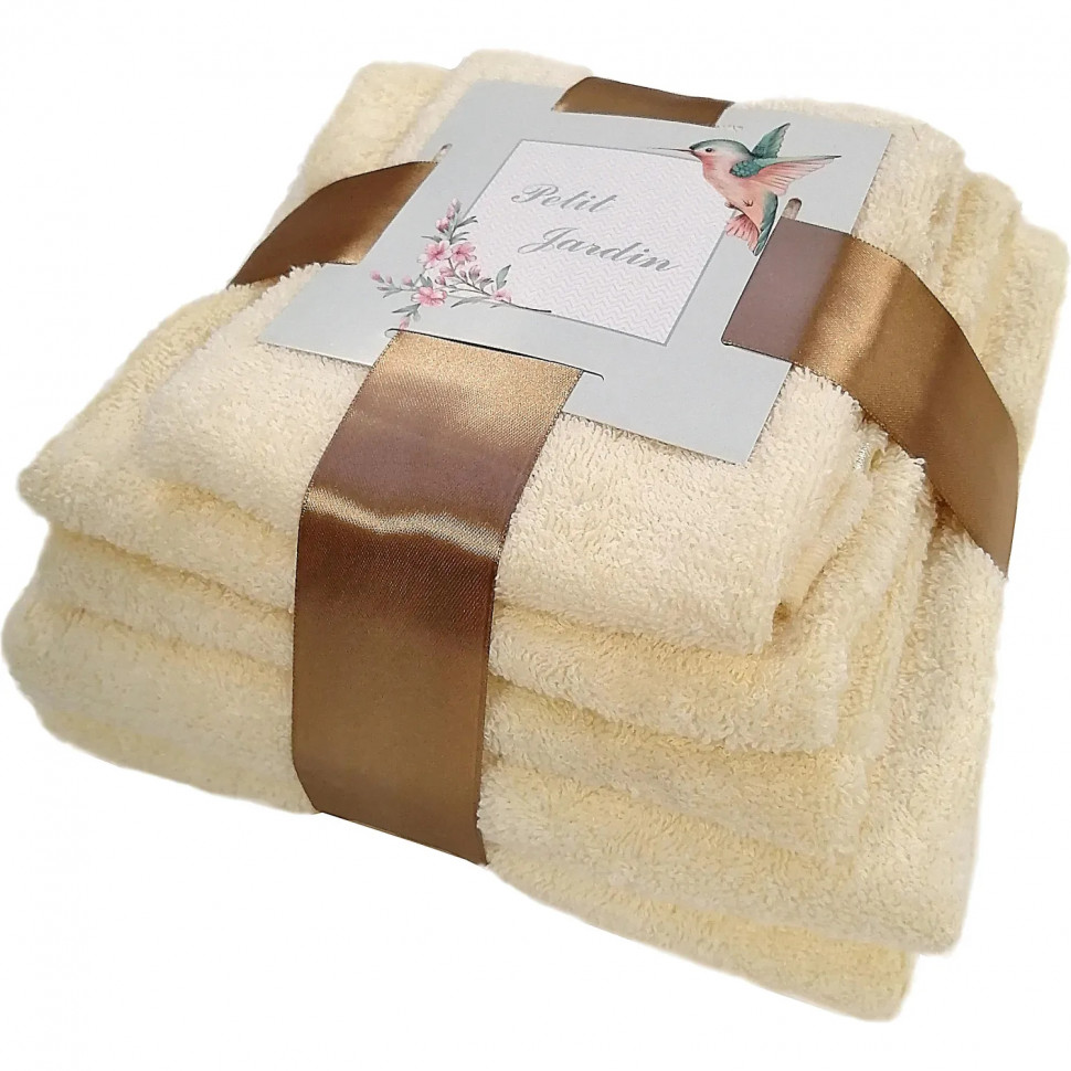 Набор махровых полотенец Аврора (30х50; 50х80; 70х120) кремовый