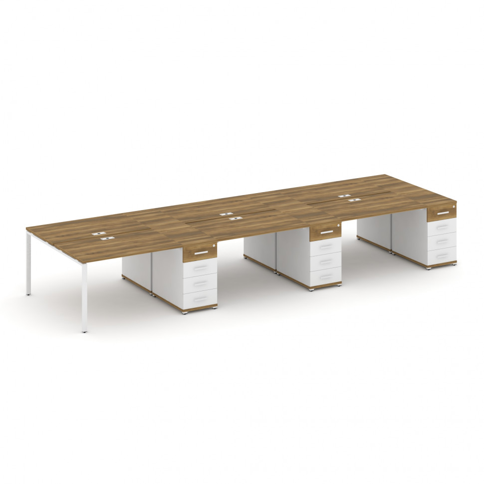 Concept Рабочая станция 6 мест с 3 опорными тумбами CN.DRS-458 W Сандал Янтарный/Белый Бриллиант/Мет