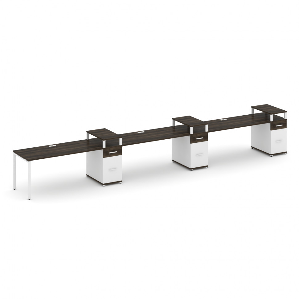 Concept Рабочая станция 3 места с 3 опорными тумбами CN.ORS-464 W Дуб Мали/Белый Бриллиант/Металл Бе