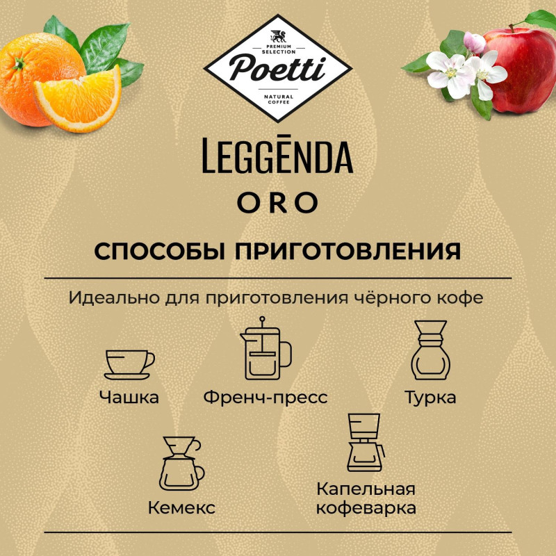 Кофе Poetti Leggenda Oro в зернах, 1кг