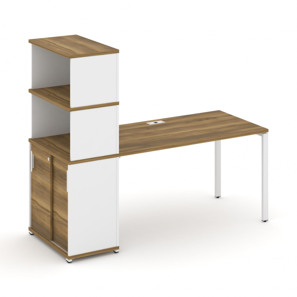 Concept Стол рабочий с опорным шкафом-купе с надставкой выс. CN.SP-243 W Сандал Янтарный/Белый Брилл
