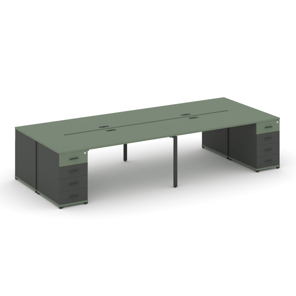 Concept Рабочая станция 4 места с 2 опорными тумбами CN.DRS-425 A Кобо/Антрацит/Металл Антрацит 2800 Concept Рабочая станция 4 места с 2 опорными тумбами CN.DRS-425 A Кобо/Антрацит/Металл Антрацит 2800