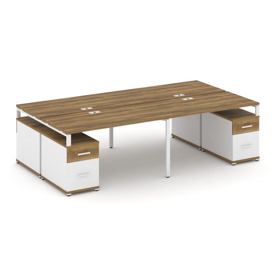 Concept Рабочая станция 4 места с 2 двухсторонними опорными тумбами CN.DRS-331 W Сандал Янтарный/Бел