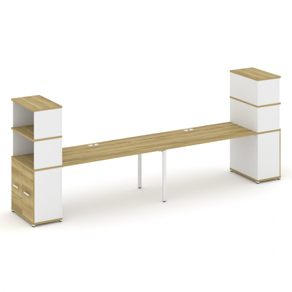 Concept Рабочая станция с опорными распаш. шкафами с надставкой выс. CN.ORS-232 W Дуб Винченцо/Белый
