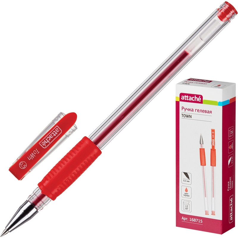Ручка гелевая неавтомат. Attache Town 0,5мм с резин.манжеткой красный