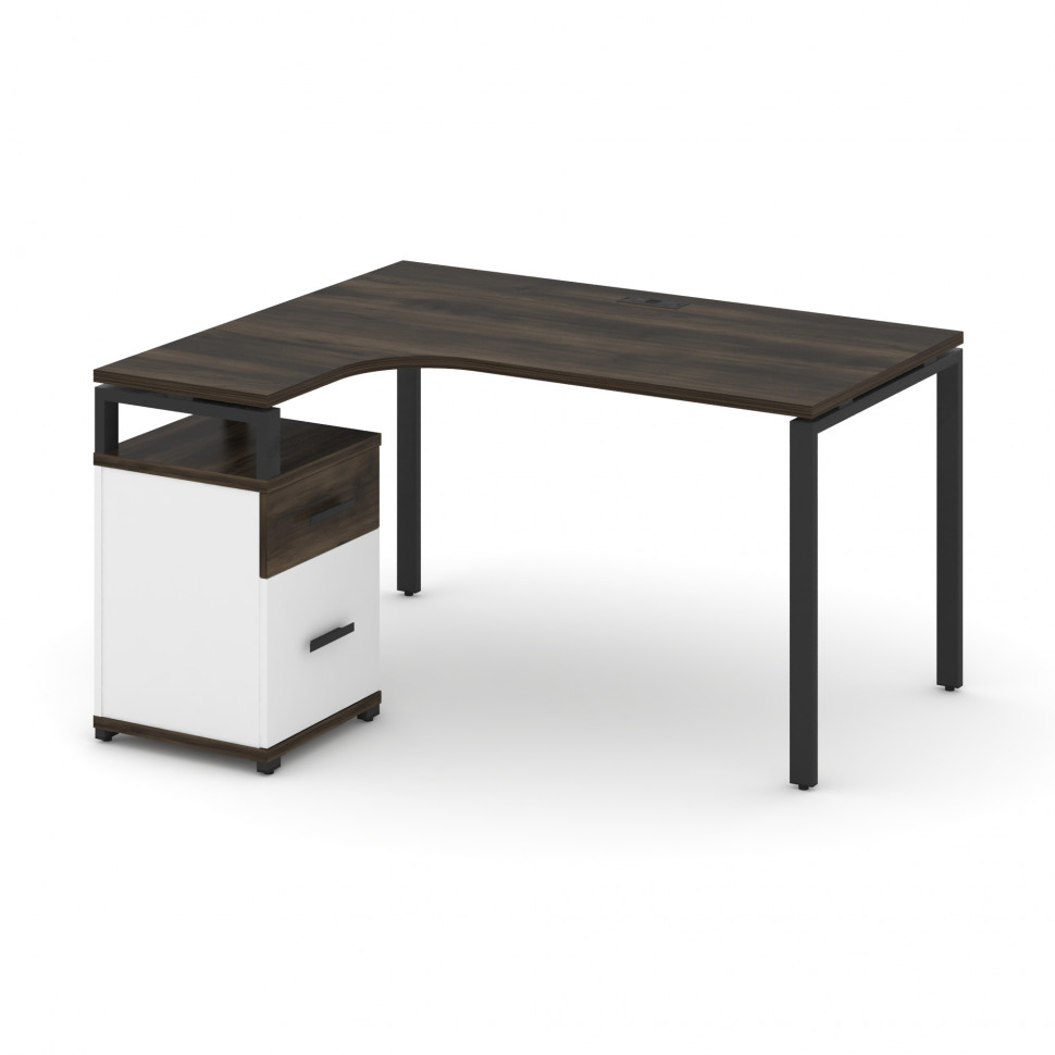 Concept Стол эргономичный с опорной тумбой CN.SA-306(L) B Дуб Мали/Белый Бриллиант/Металл Черный 138