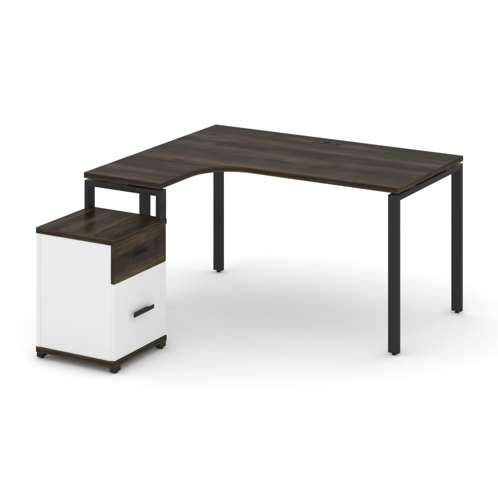 Concept Стол эргономичный с опорной тумбой CN.SA-306(L) B Дуб Мали/Белый Бриллиант/Металл Черный 138