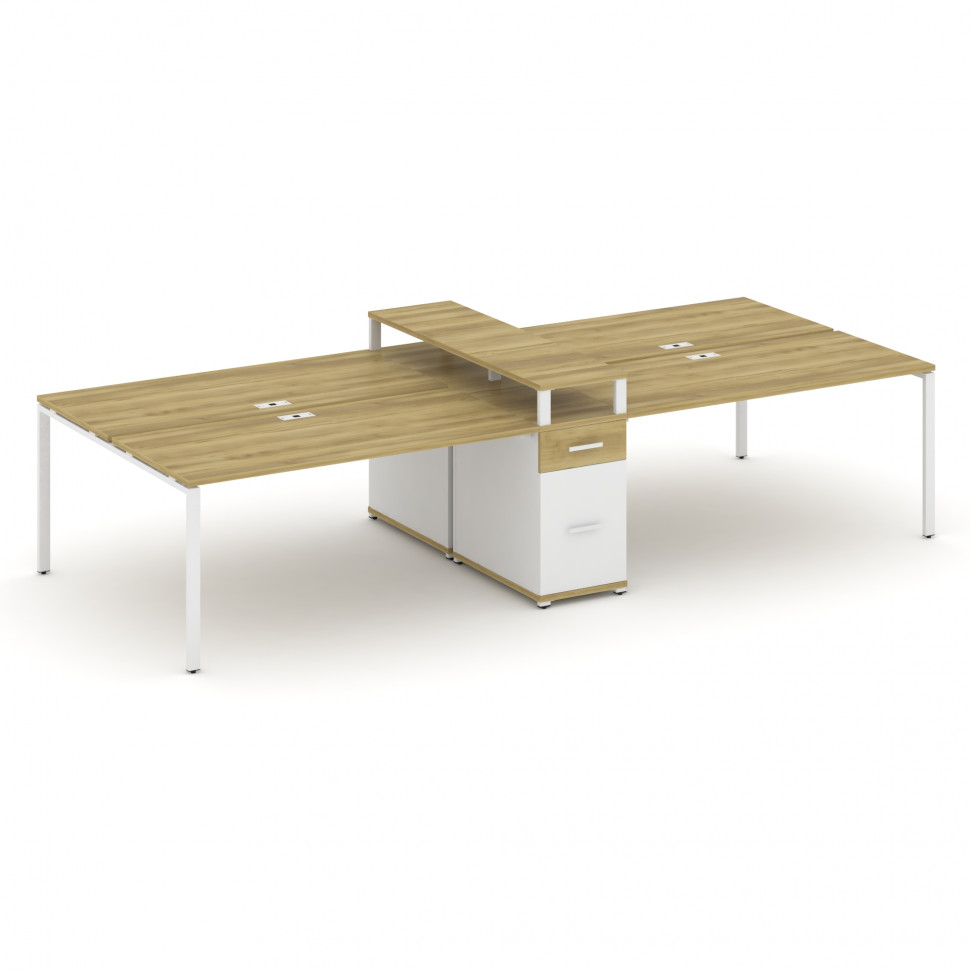 Concept Рабочая станция 4 места с 1 опорной тумбой CN.DRS-440 W Дуб Винченцо/Белый Бриллиант/Металл