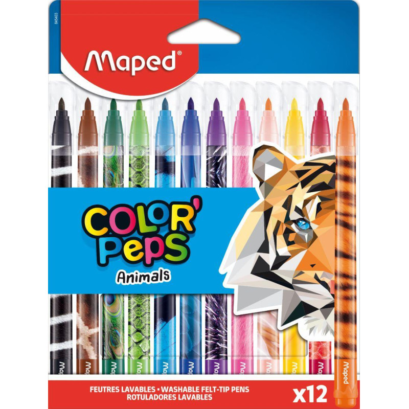 Фломастеры Maped COLOR&#039;PEPS ANIMALS смываемые,12цв/наб,845403
