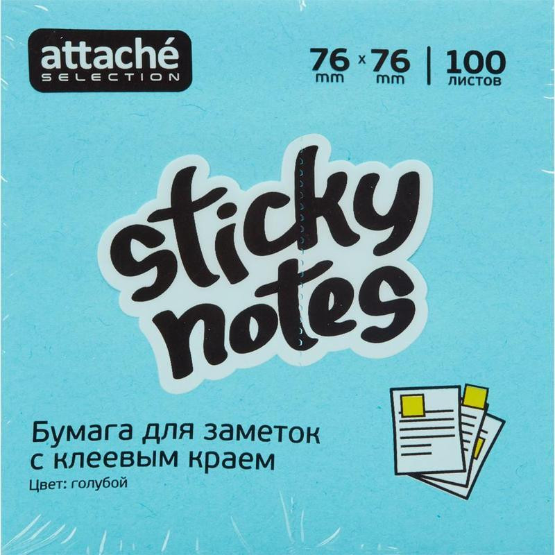 Стикеры Attache Selection с клеев. краем 76х76, неон, голубой 100л