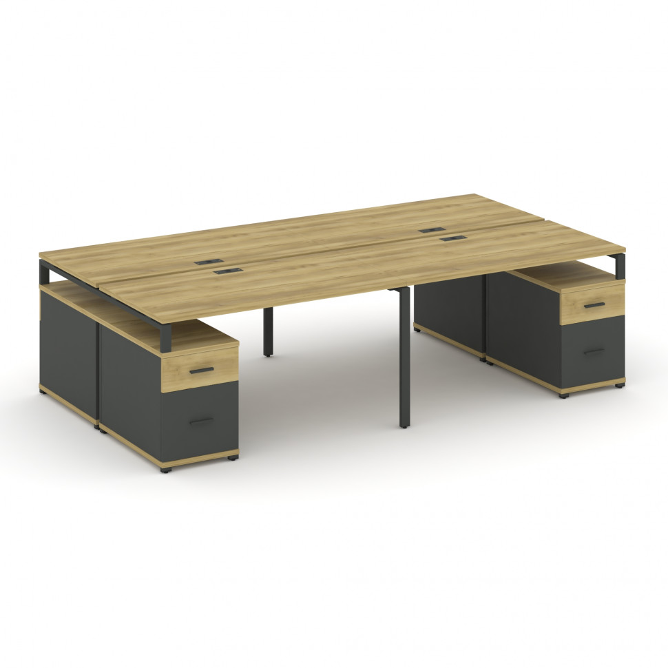 Concept Рабочая станция 4 места с 2 двухсторонними опорными тумбами CN.DRS-330 A Дуб Винченцо/Антрац