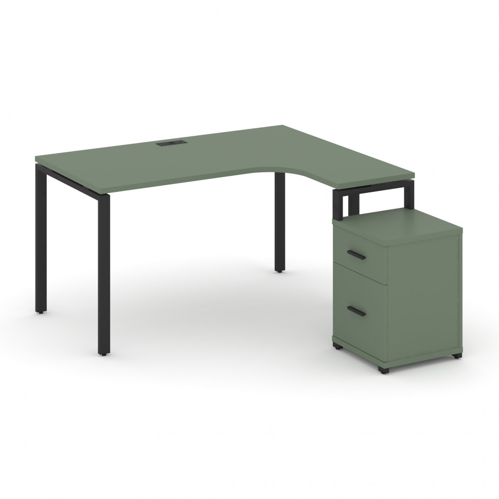 Concept Стол эргономичный с опорной тумбой CN.SA-308(R) B Кобо/Металл Черный 1580*1180/1546*750