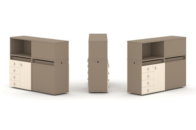 Estetica Набор №16. Тумба двойная+низкая надставка ES.NB.2N-16 Латте/Сатин 1500*410*1135