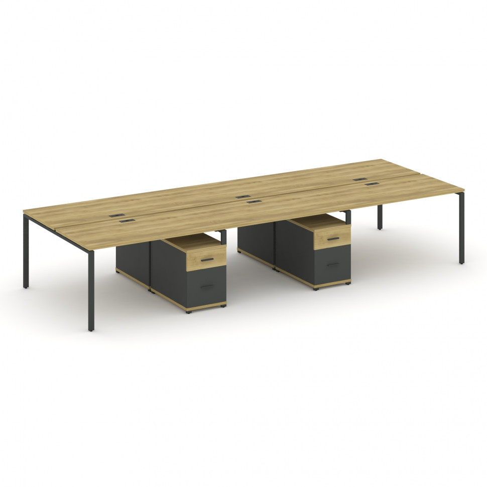 Concept Рабочая станция 6 мест с 2 двухсторонними опорными тумбами CN.DRS-345 A Дуб Винченцо/Антраци