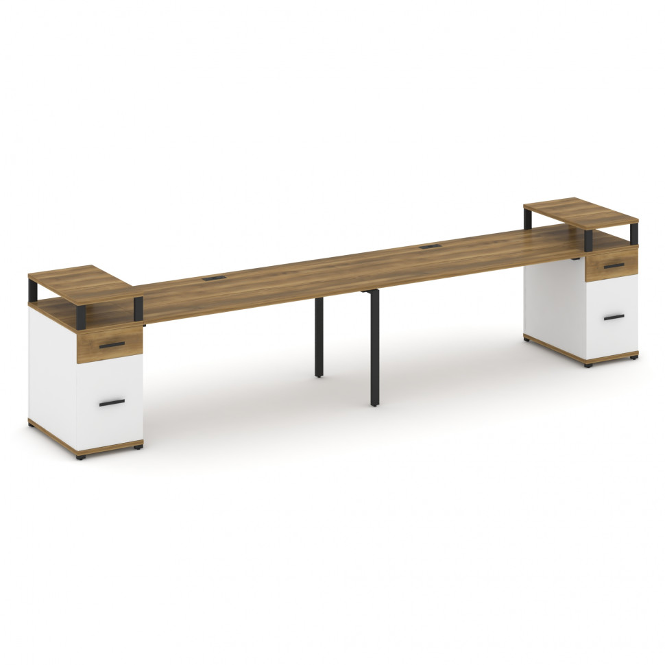 Concept Рабочая станция 2 места с 2 опорными тумбами CN.ORS-432 B Сандал Янтарный/Белый Бриллиант/Ме