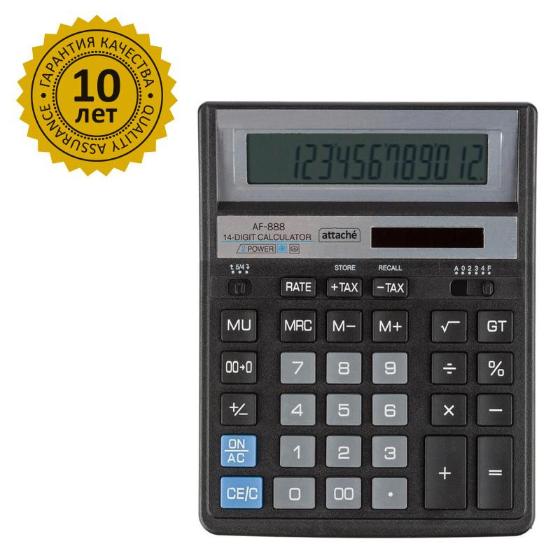 Калькулятор настольный ПОЛН/Р Attache AF-888,14р,дв.пит,204x158мм,черный