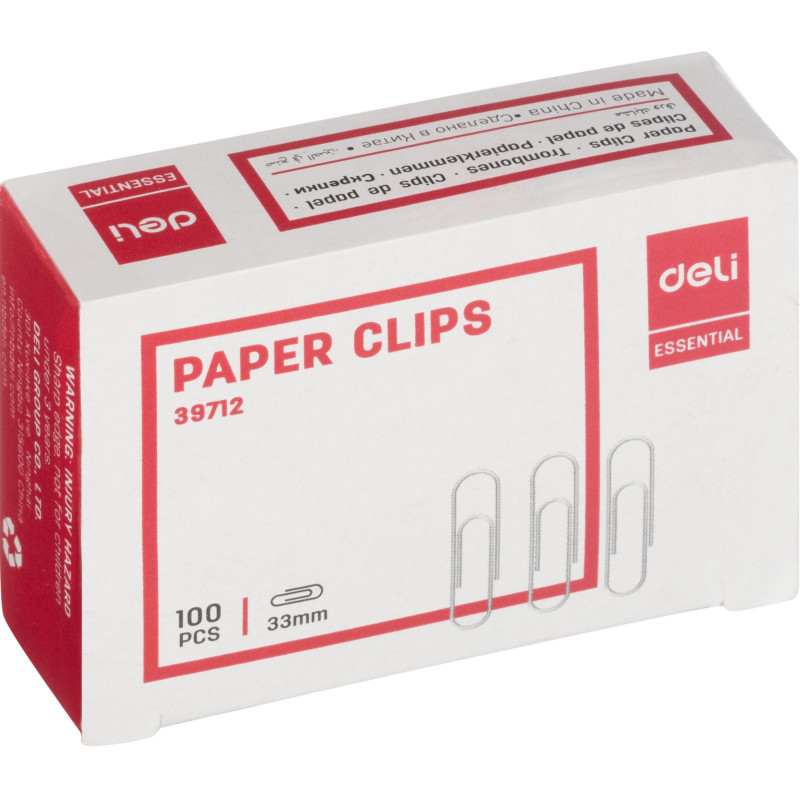 Скрепки Deli никелированные, 33 мм, негофрированные,100 шт/уп Скрепки Deli никелированные, 33 мм, негофрированные,100 шт/уп