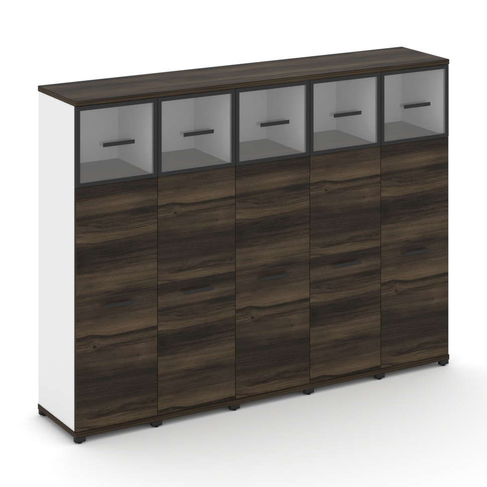 Concept Шкаф 5 узких секций, 4 ниши CN.STU-454 RPB B Дуб Мали/Белый Бриллиант/Металл Черный/Прозрачн