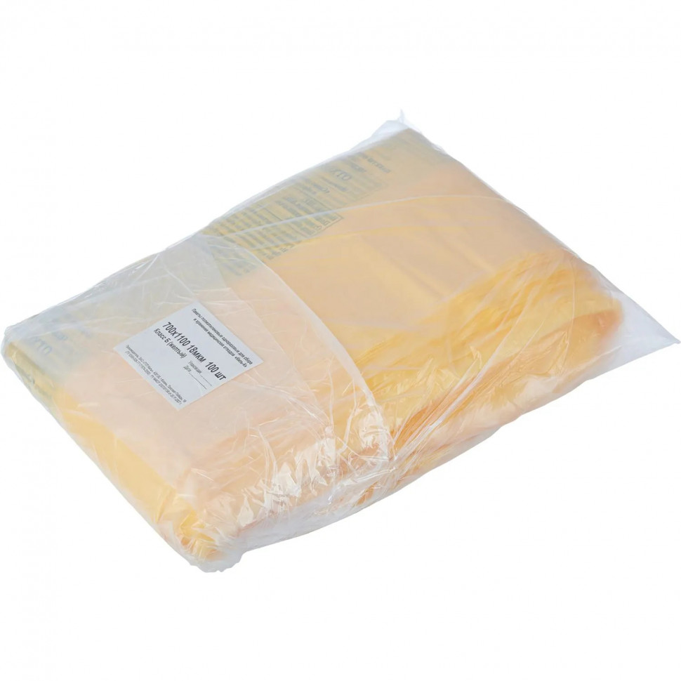 Пакет для мед.отходов кл.Б желтый 700х1100х18мкм, 110л, 100 шт/уп, Респект