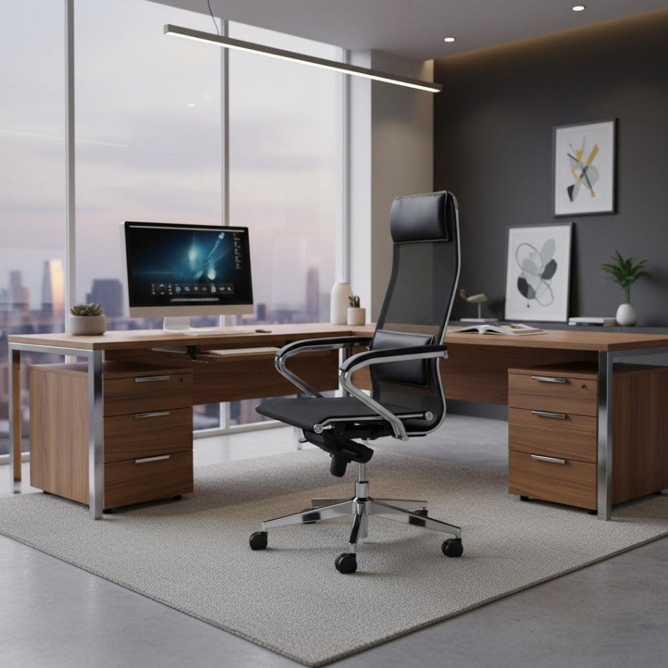 Кресло Nordic/Нордик сетка/кож.зам, черный