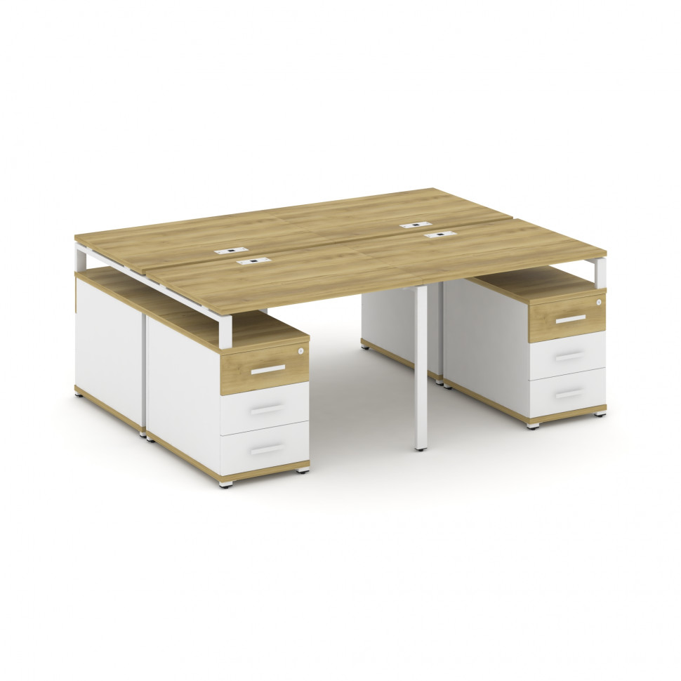 Concept Рабочая станция 4 места с 2 двухсторонними опорными тумбами CN.DRS-325 W Дуб Винченцо/Белый