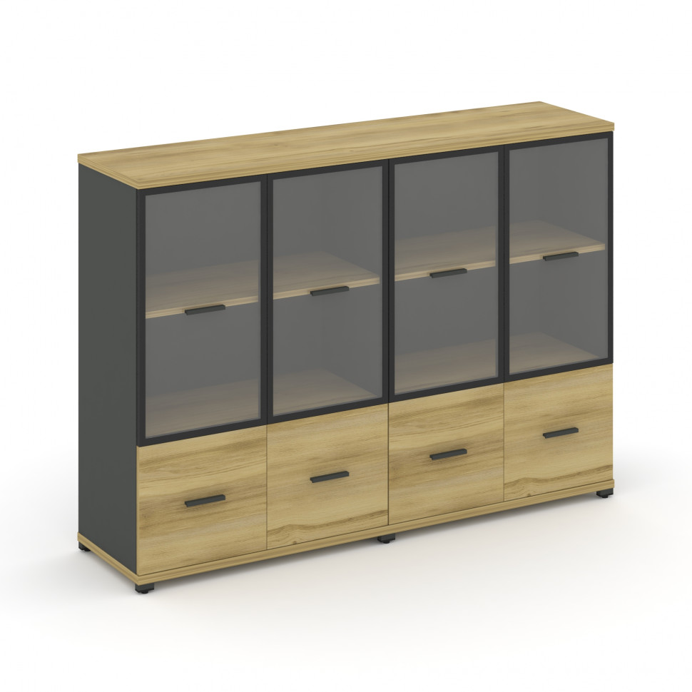 Concept Шкаф 2 широкие секции, 3 ниши CN.STS-322 RPB A Дуб Винченцо/Антрацит/Металл Антрацит/Прозрач