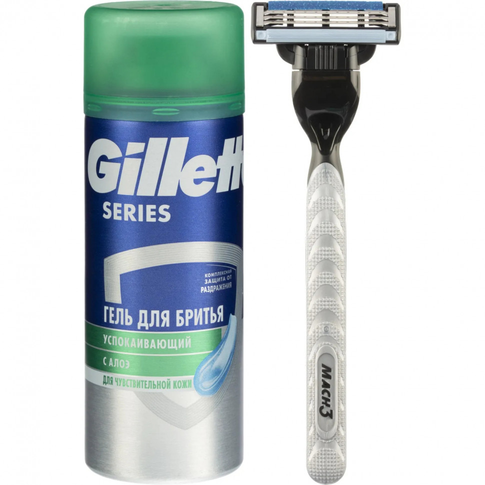 Подарочный набор GILLETTE MACH3 Бритв 1 СмКасс+Гель Д/Бр д/чувКож Алоэ 75мл