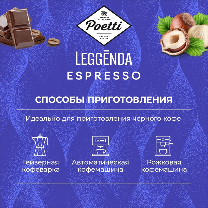 Кофе Poetti Leggenda Espresso в зернах, 1кг