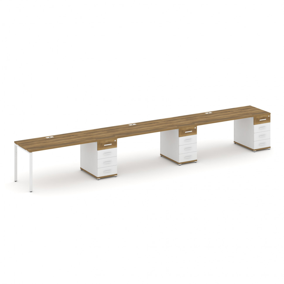 Concept Рабочая станция 3 места с 3 опорными тумбами CN.ORS-443 W Сандал Янтарный/Белый Бриллиант/Ме