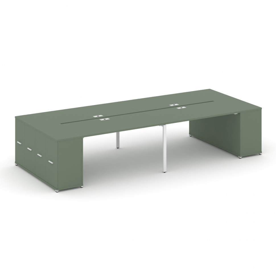 Concept Рабочая станция с опорными распаш. шкафами CN.DRS-262 W Кобо/Металл Белый 3200*1480*750