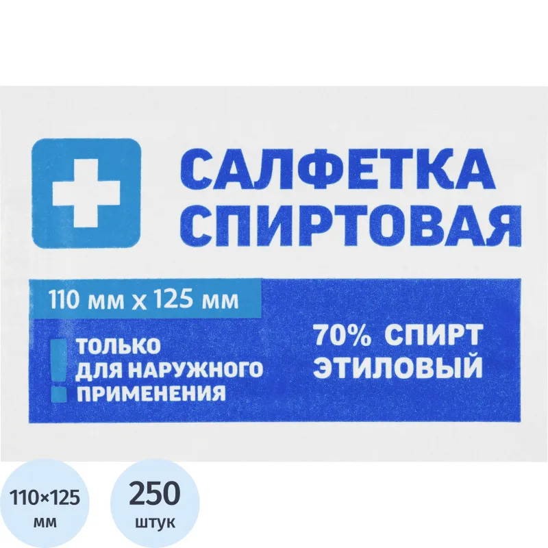 Салфетка спиртовая, антисептическая, этил. сп. 110х125мм Грани 250 шт./уп
