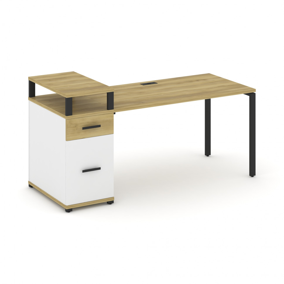 Concept Стол рабочий с 1 опорной тумбой CN.SP-415 B Дуб Винченцо/Белый Бриллиант/Металл Черный 1800*